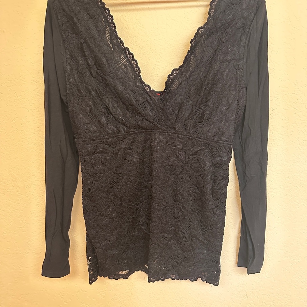 Buckle BKE Black Lace Long Sleeve Top